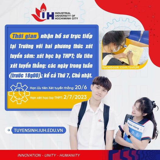Tuyển sinh đại học 2023 - Thời gian nhận hồ sơ trực tiếp tại IUH