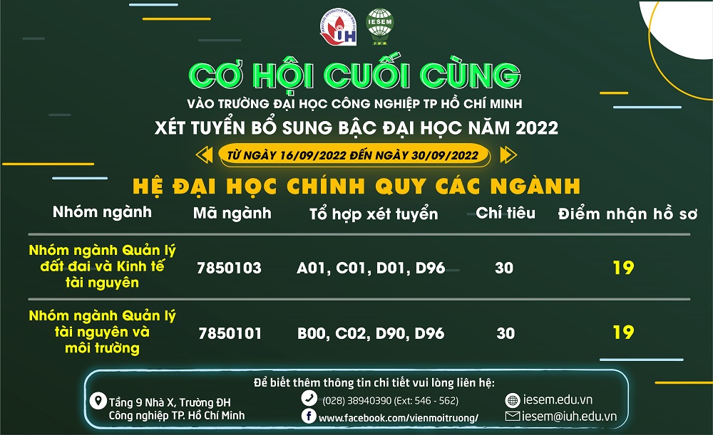 Xét bổ sung hệ Đại học năm 2022: Cơ hội cuối vào IUH với các ngành Khối Môi trường
