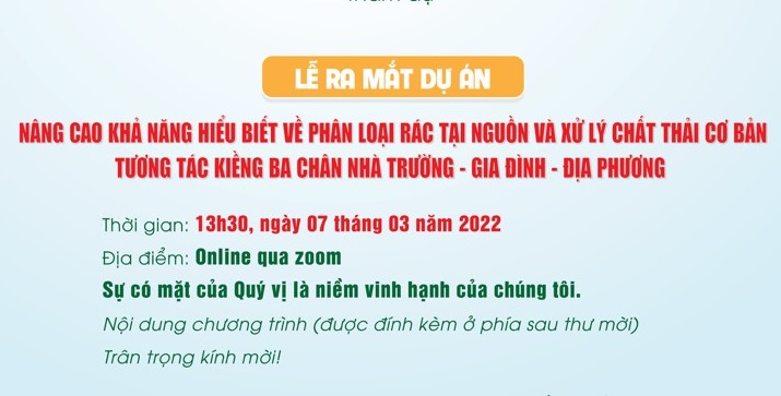 Thông báo tổ chức lễ ra mắt dự án về Nâng cao nhận thức về phân loại rác tại nguồn